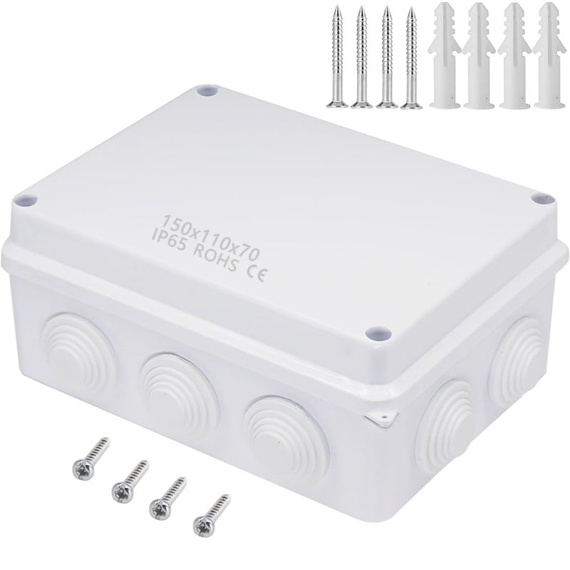 Zulkit Junction Box ABS Plastic Dustproof Waterproof IP65 Universal Electrical Boxes Project Enclosure White 5.9 x 4.3 x 2.8 inch (150 x 110 x 70mm) - Image 1